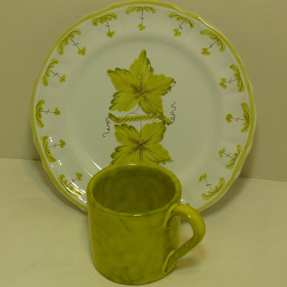 PV ITALY / Italica Ars Hand Painted Floral Set of 2 Salad Plates & 2 Mugs NOS